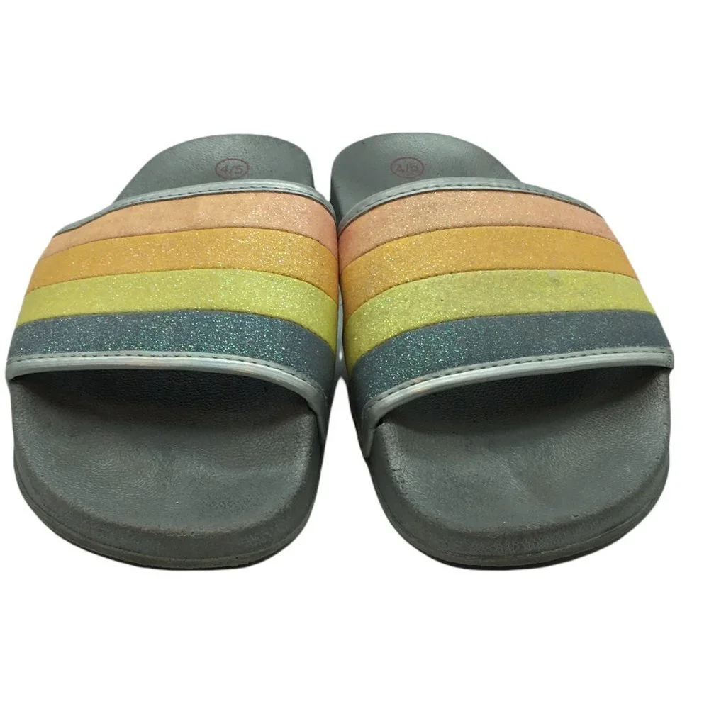 Cat & Jack slides sandals glitter‎ striped multicolor Size 4/5 Open Toe